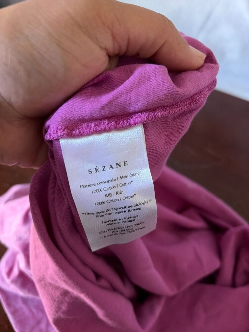 Sézane Organic Cotton Mineral Wash Crewneck T-Shirt Purple Magenta SZ S Basic - Picture 11 of 12